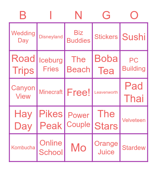 Babealicious Bingo Card
