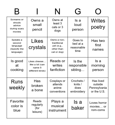 Find someone who... Bingo Card