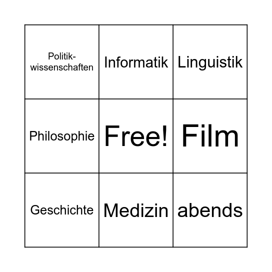 Wir studieren... Bingo Card