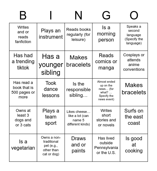 Find someone who... Bingo Card