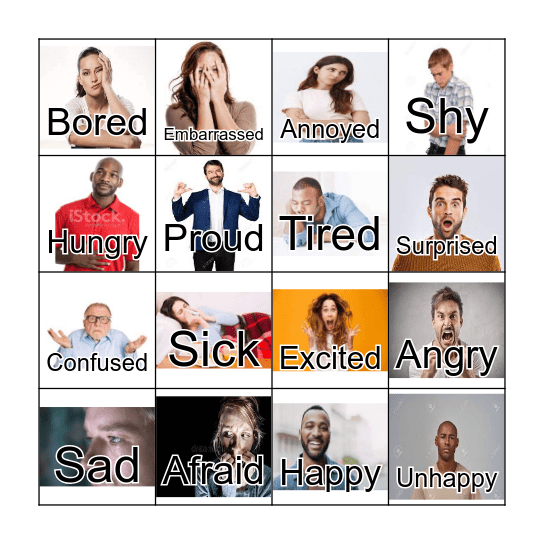 Emotion bingo card