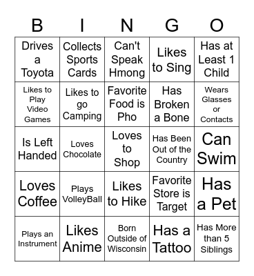 Getting to Know You Bingo Card