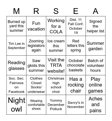 MRSEA Bingo Card