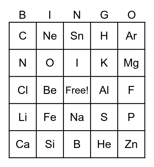 Element Bingo Card