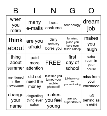 Getting to Know You Bingo Card