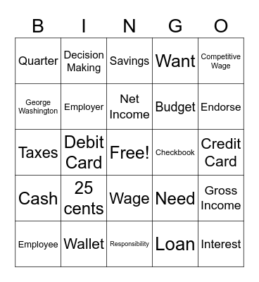 Money Matters Bingo Card