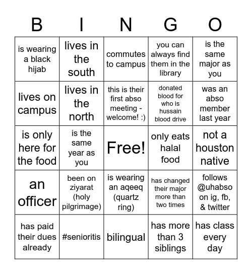 ABSO Bingo Card