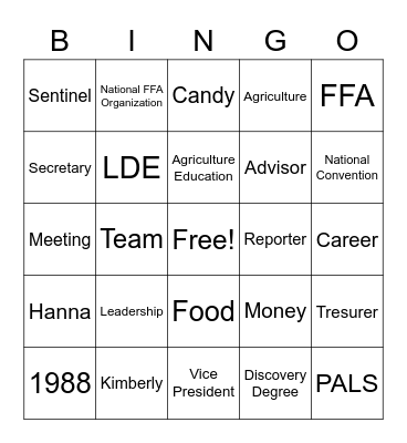 FFA Bingo Card