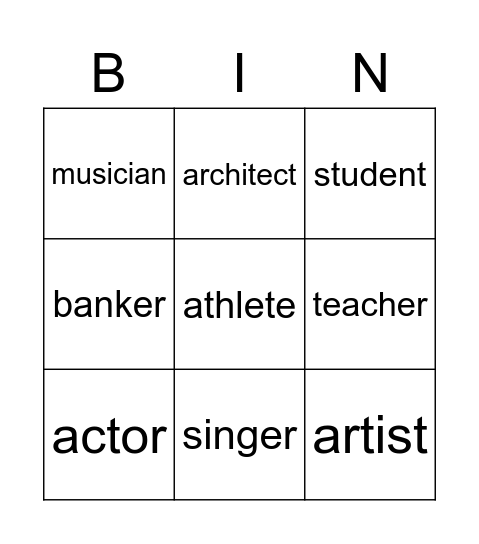 Occupation Bingo Card