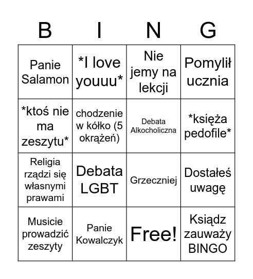 Boże Bingo! Bingo Card