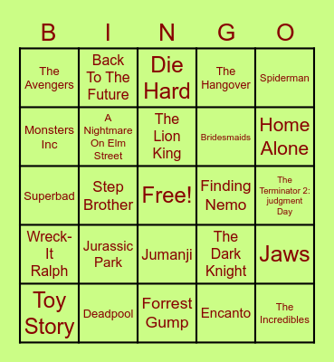 Movie Bingo Card