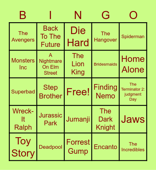 Movie Bingo Card