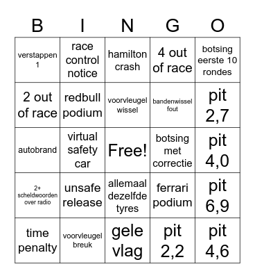 F1 Bingo :) Bingo Card