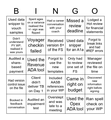 Busy Season Bingo Card