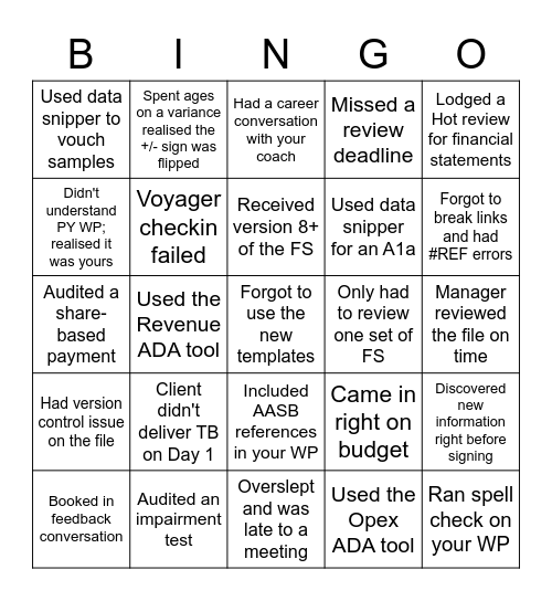 Busy Season Bingo Card