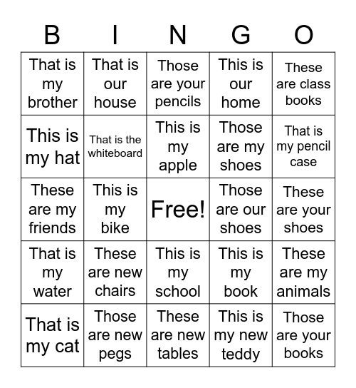 This/That/These/Those Bingo Card
