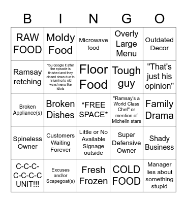 Grimm Seti's Kitchen Nightmare Bingo Card