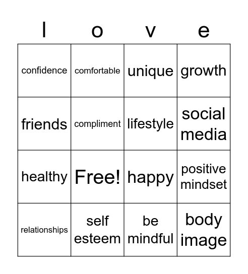 keep it reel body positivity bingo Card