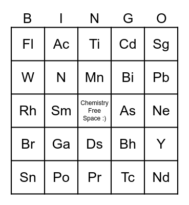 Periodic Table Bingo Card