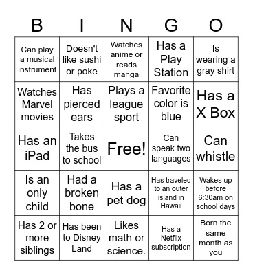 Untitled Bingo Card