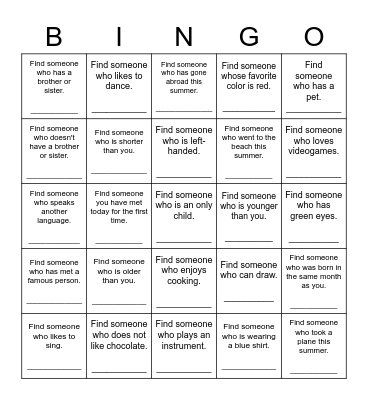 Find Someone Who Bingo Card