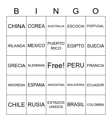 PAISES Bingo Card