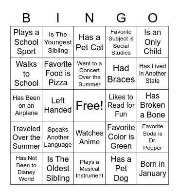 Classmate Bingo Card