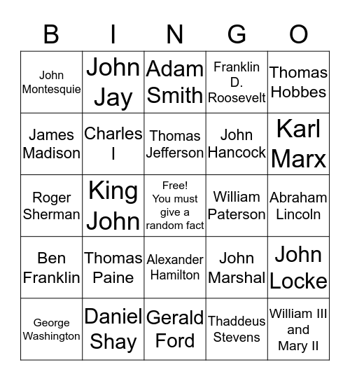 People Chapter 1 through 3 Bingo Card