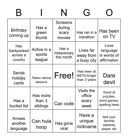 META Bingo Madness! Bingo Card