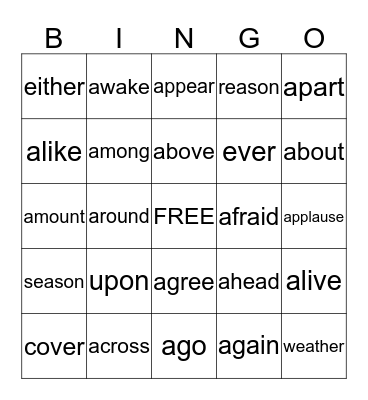 schwa Bingo Card
