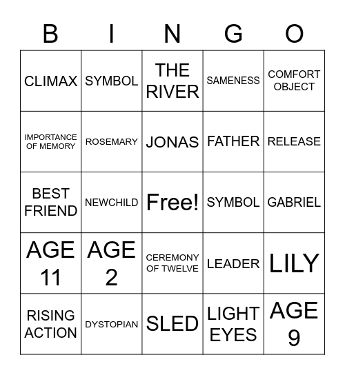 THE GIVER Bingo Card