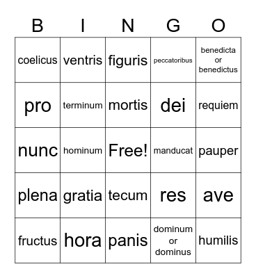 Latin Diction Bingo Fall 2022 Bingo Card