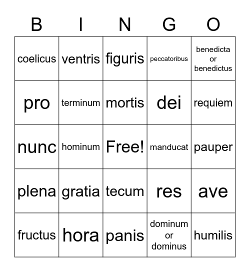 Latin Diction Bingo Fall 2022 Bingo Card