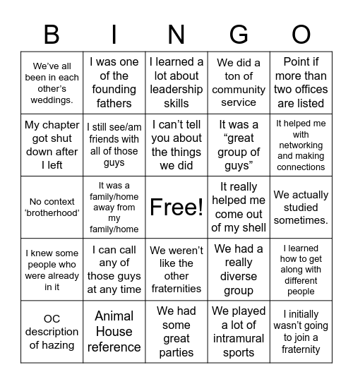 Untitled Bingo Card