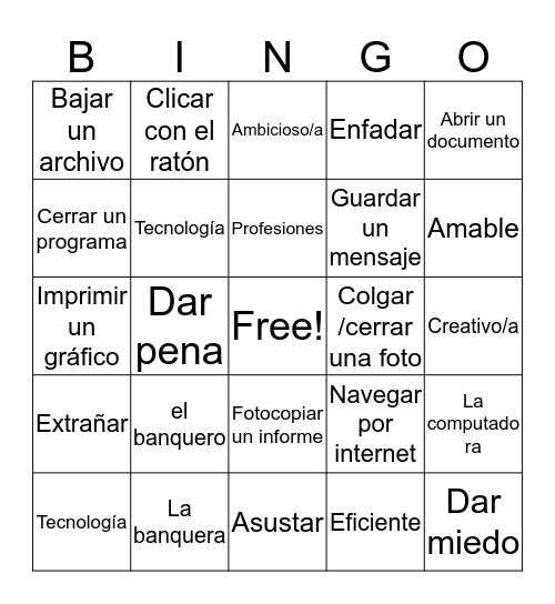 Spanish 3 Chapter 5 bingo D Bingo Card