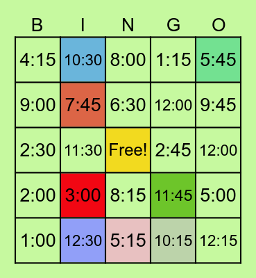 What Time Is It? Bingo Card