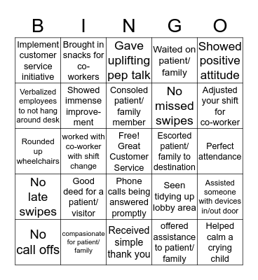 Customer Service Bingo Card