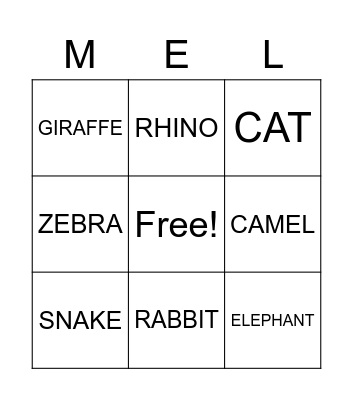Animals Bingo Card