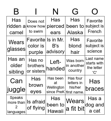 Mingle Bingo Card