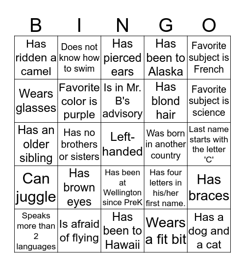 Mingle Bingo Card