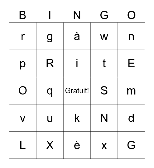 L'alphabet Bingo Card