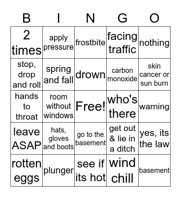Emergecny Skills Bingo Card