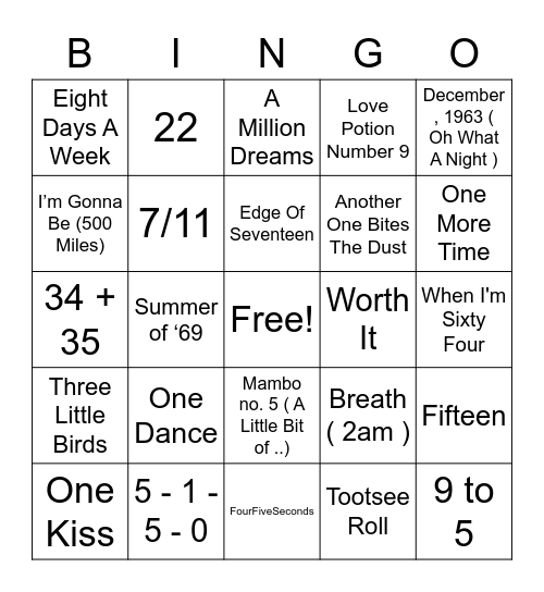 ALL ABOUT NUMBERs Bingo Card