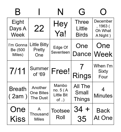 ALL ABOUT NUMBERs Bingo Card