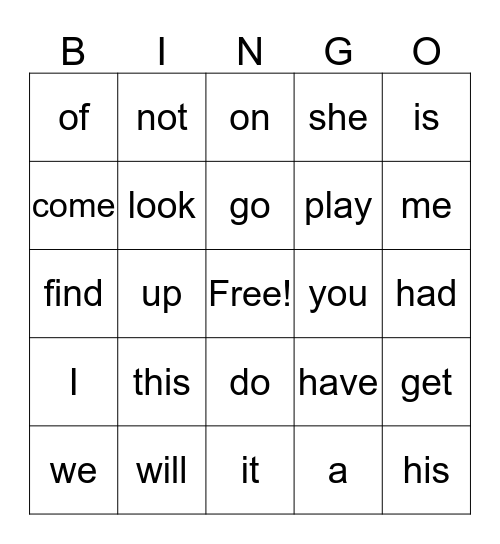 Word Game Bingo Card