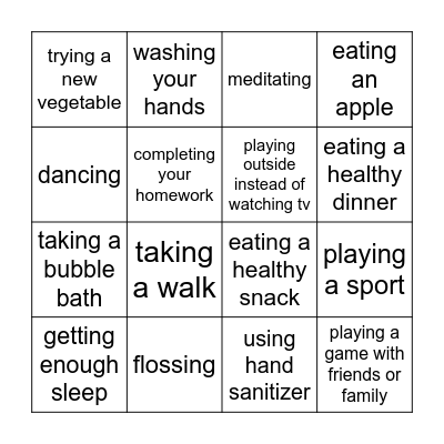 Healthy Habits Bingo Card
