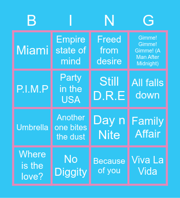 Music Bingo Card