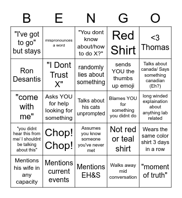 BENGO Bingo Card