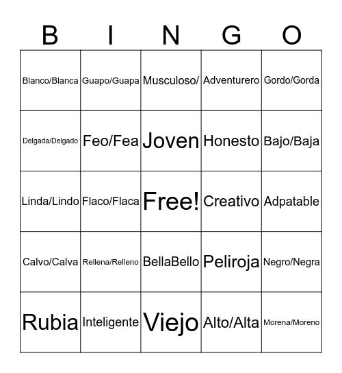 Spanish Bingo Card