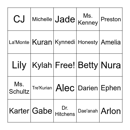 Class Bingo Card